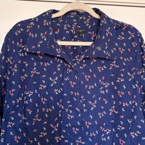 Talbots Navy Floral Button Shirt blouse tunic sz 2X